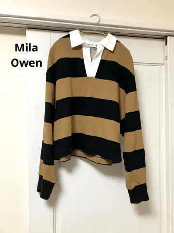 Mila Owen 미라 오웬 긴팔 보더 피케 셔츠 상의 F