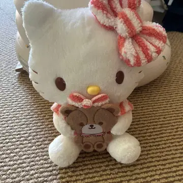헬로키티 봉제 인형 스트라이프 리본