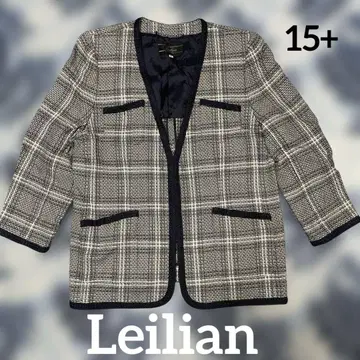 Leilian 프랑스제 노카라 체크 무늬 트위드풍 자켓 15+