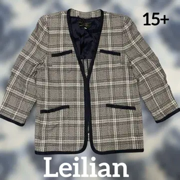 Leilian 프랑스제 노카라 체크 무늬 트위드풍 자켓 15+