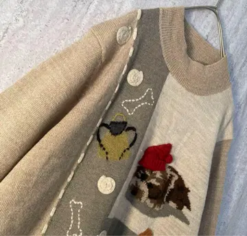 빈티지 니트 자수 강아지 애니멀 팝 레트로 그레이지