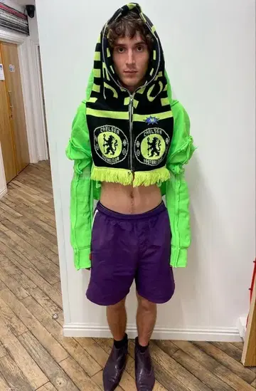 첼시 FC 후드 부착 크롭 탑 그린