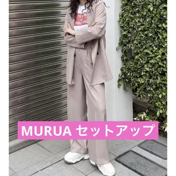 MURUA 파우더 트윌 더블 턱 자켓 턱 팬츠 세트 업