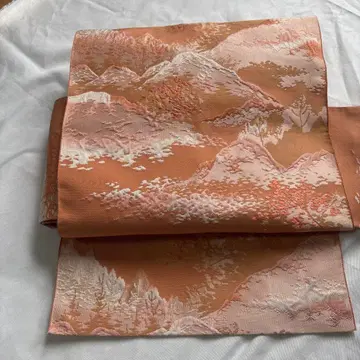 순수 실크 산 풍경 나고야 오비 오렌지 계열