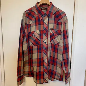 80s USA제 랭글러 체크 무늬 웨스턴 셔츠
