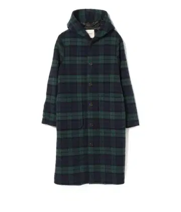 울 혼방 그린 퍼플 체크 롱 코트