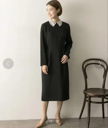 CELFORD 레이스 카라 턱 타이트 원피스 블랙
