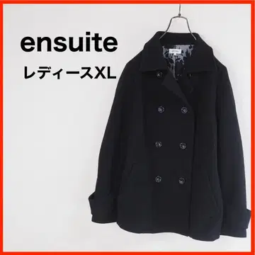A4237 새상품급 ensuite 더블 코트 울 혼방 숏 기장 XL 블랙