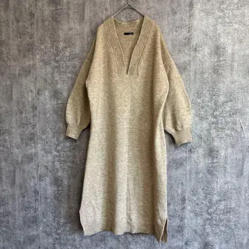 Ranan 니트 원피스 롱 원피스 베이지 L 루즈핏