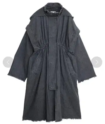 Ameri 블랙 데님 후드 부착 코트