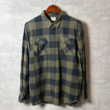 VANS 플란넬 셔츠 기모 버팔로 체크 XL 카키 x 네이비