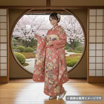 화려한 꽃 무늬 순수 실크 후리소데 6점 세트 성인식 촬영용