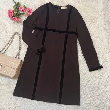 갤러리 비스콘티 긴팔 니트 원피스 벨로아 리본 브라운 M
