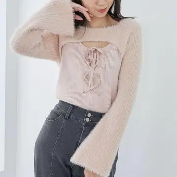 MAJESTIC LEGON 데콜테 오픈 레이스업 니트