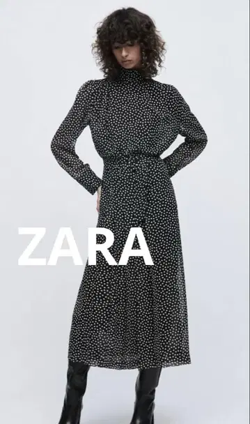 ZARA 도트 무늬 긴팔 롱 원피스