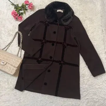 갤러리 비스콘티 퍼 니트 가디건 벨로아 리본 브라운 M