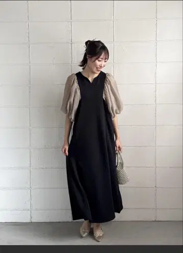 벌룬 슬리브 롱 원피스 M 블랙 Bab 포멀 결혼식