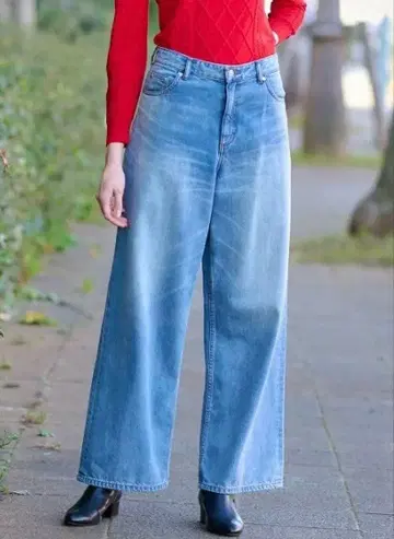 빈티지 가공 와이드 데님 팬츠 드레