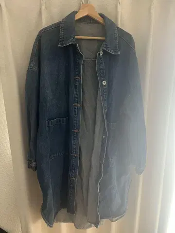 롱 데님 자켓 L 사이즈 인디고 블루