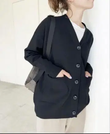 Spick and span 더블 자카드 빅 가디건 블랙
