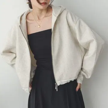 한치 더블 지퍼 숏 후드티 내추럴