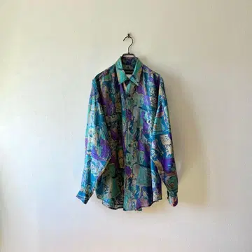 빈티지 실크 셔츠 올 패턴 셔츠 아트 모드 화려한 무늬 레트로 개성 파랑