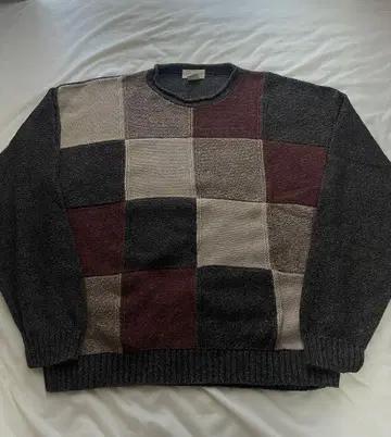 빈티지 구제 의류 90s 좋은 배색 더스티 컬러 블록 올 패턴
