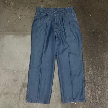 다크 블루 데님 와이드 레그 팬츠