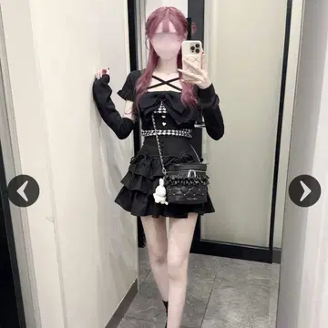 허니 뮤우 미셸 마카롱 티어드 프릴 스커트 블랙 F 사이즈