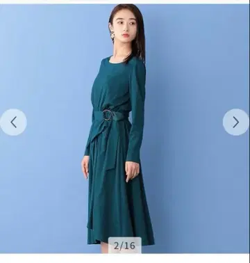 새상품 캐스트 CAST 세련된 벨트 부착 저지 원피스 S 블루그린