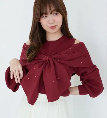 MAJESTIC LEGON 모듬 디자인 리본 니트탑 보르도