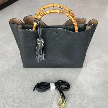 ROPE 대나무 핸들 토트백 인조 가죽