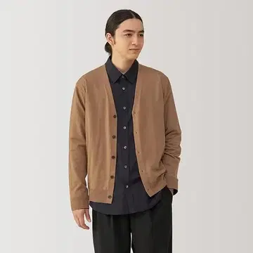 [무인양품] 3할인 세탁 가능한 울 하이 게이지 V넥 가디건 L