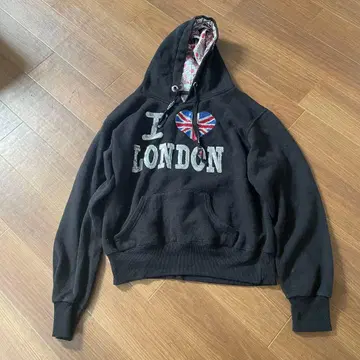 I LOVE LONDON 후드티 유니언 잭 디자인 크롭 기장