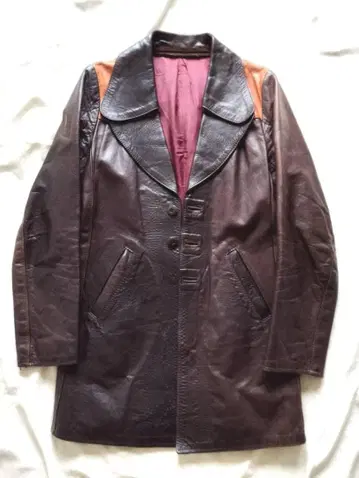 빈티지 70s 고급 가죽 코트 (검색: 이스트 웨스트)