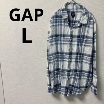 단 하나뿐인 GAP 여성용 플란넬 셔츠 [ L ] 화이트/네이비 체크