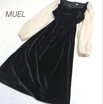 MUEL 빈티지 도킹 배색 벨로아 롱 원피스 귀여운