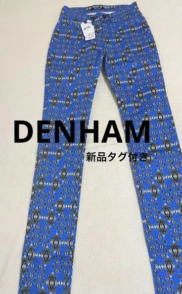 택 포함 DENHAM 스키니 팬츠 파랑 기하학 패턴 사이즈 23