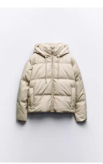 ZARA 후드 부착 베이지 다운 자켓