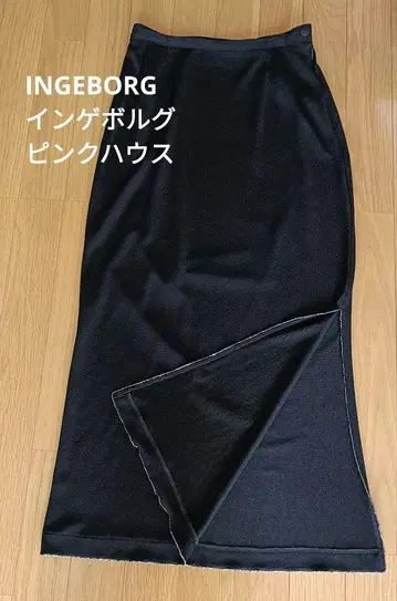 INGEBORG 핑크하우스 맥시 길이 스커트 비쥬 슬릿