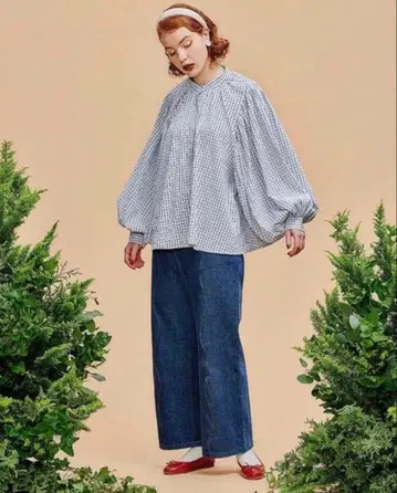 poppy 아사기니뇨 파랑 체크 블라우스