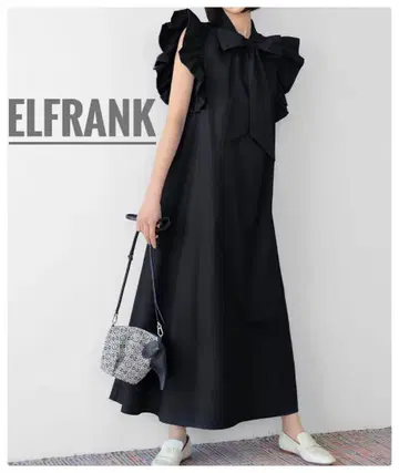 ELFLANK 엘프랭크 블랙 롱 원피스 슬리브리스 리본