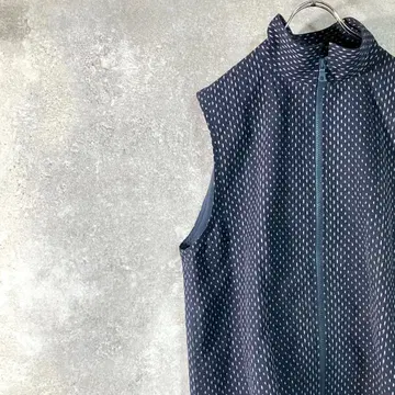 기우에몬 베스트 네이비 일본풍 패턴 집업 코튼 폴리에스테르 일본제