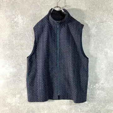 기우에몬 베스트 네이비 일본풍 패턴 집업 코튼 폴리에스테르 일본제