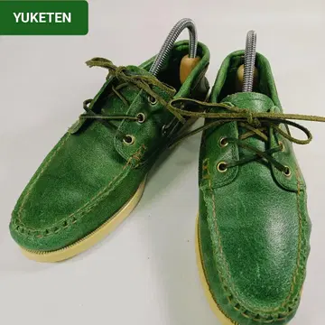 새상품급 YUKETEN 유케텐 데크 모카신 그린 가죽 신발