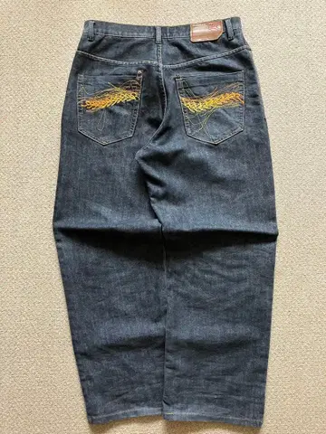 Roca wear 배기 팬츠 w34 럭셔리 자수 다크 데님 새상품급