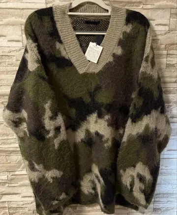 카모 패턴 V넥 스웨터 오버 사이즈 셀렉샵