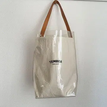 TEMBEA 바게트 토트 PVC 클리어 x 캔버스 가죽 핸들
