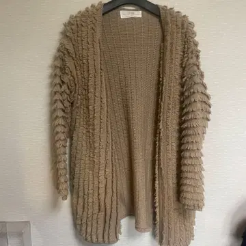 플라주 프린지 니트 자켓 알파카 혼방 베이지