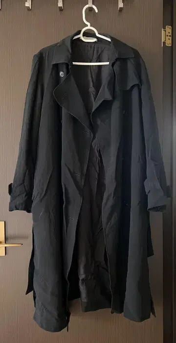 theory luxe 블랙 크레이프 롱 트렌치코트